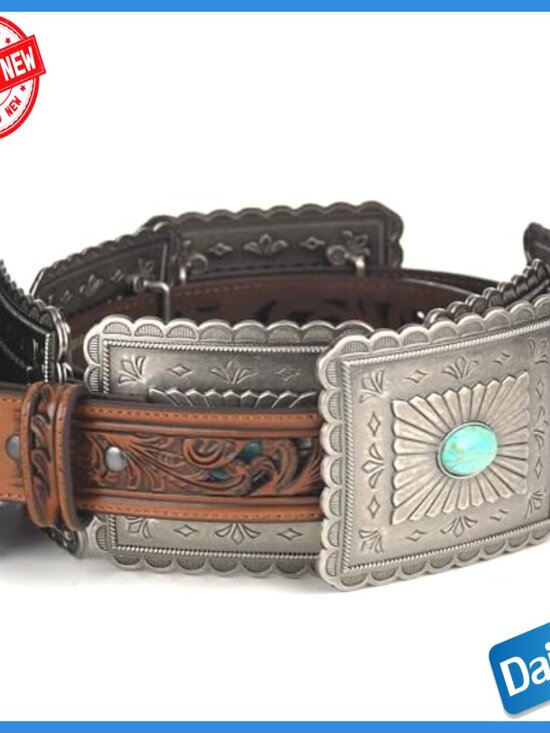 Leather Western Belt with Concho Buckle, Size Small, 1.5\